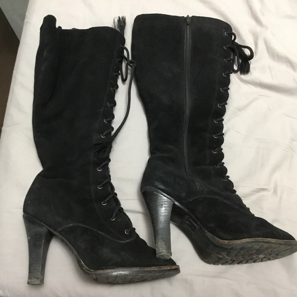 Riverland Velour & Shearling Hight Heel Boots Sz 8